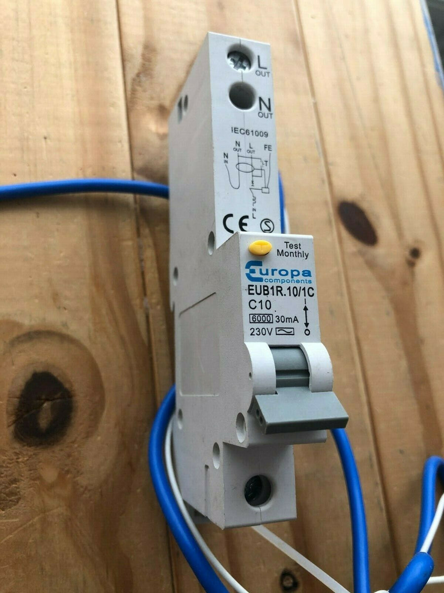 EUROPA 10 AMP TYPE C C10 6kA 30mA RCBO RCD MCB EUB1R.10/1C PRO BREAKERS