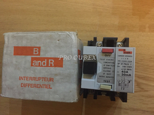 B AND R 40A 30MA 2 POLE RCD 200-250V MAIN SWITCH