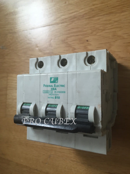 Federal Electric MCB 10 Amp Type B 10A Triple Pole B10 Stablok HBA HBA3P10