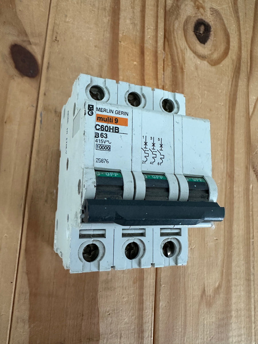 MERLIN GERIN 63A 30MA RCBO C60HB363 415V 3 POLE 25876 MCB TYPE B SCHNE ...