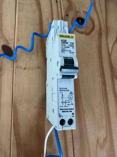 SQUARE D 20A 30MA RCBO 1 SINGLE POLE KQE120C03 240V