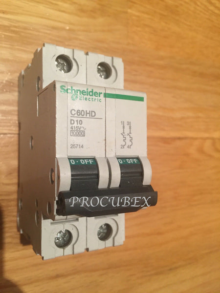 SCHNEIDER ELECTRIC C60HD210 10A TYPE D 30MA 25714 2 POLE MCB