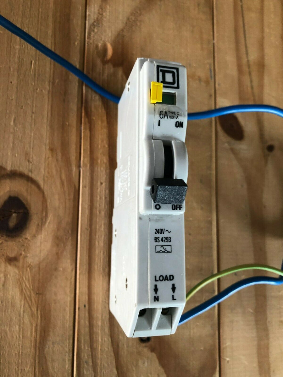 SQUARE D 6A 100MA RCBO QOE106C10 1 POLE TYPE C C6 QOE QUICKLINE, OLD ...